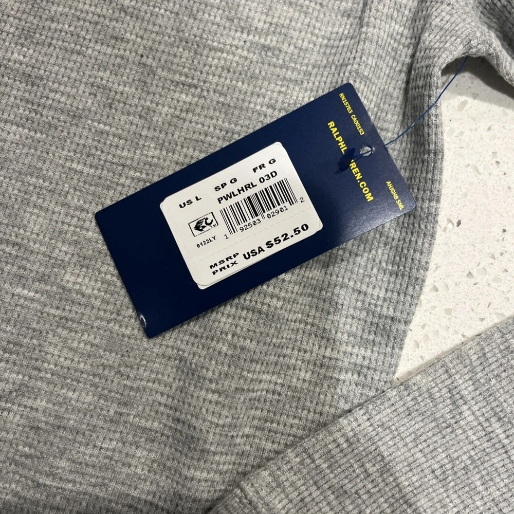 NWT Polo Ralph Lauren‎ Waffle Knit Henley Thermal Crew-Neck T-Shirt SZ- L - Gray